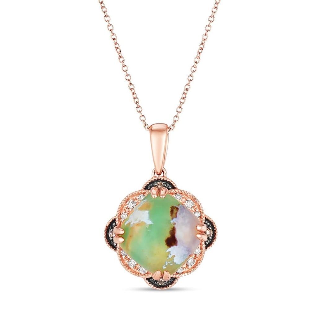 14k Levian Strawberry Gold Vanilla Chocolate Peacock Clover Pendant Necklace